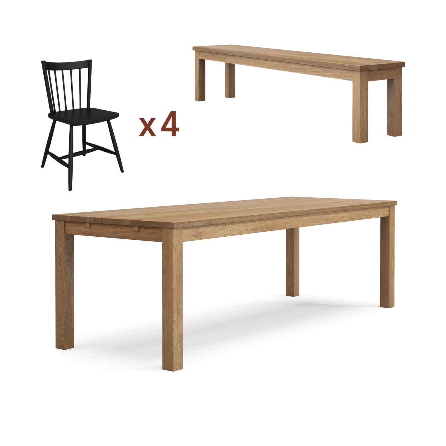 Ensemble table Classique + banc + chaises
