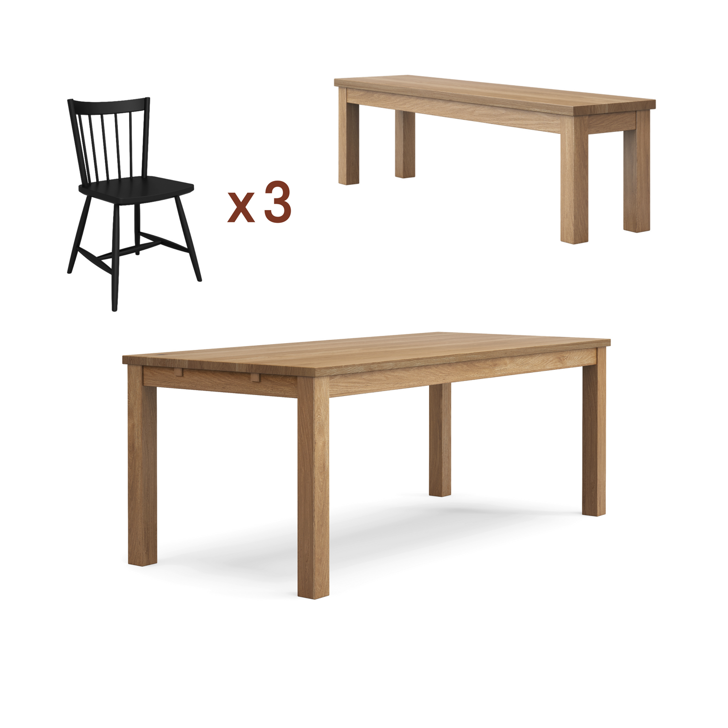 Ensemble table Classique + banc + chaises