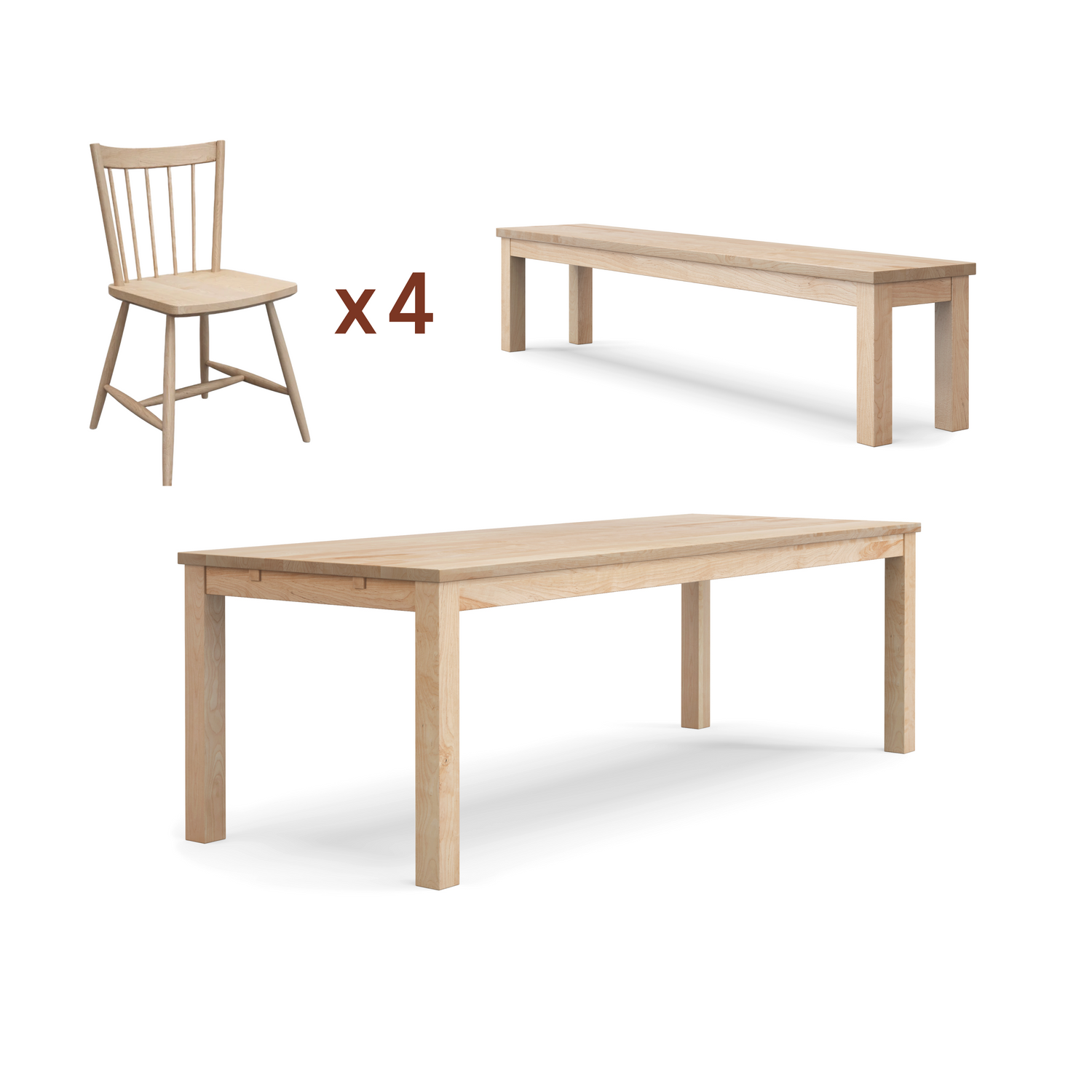 Ensemble table Classique + banc + chaises