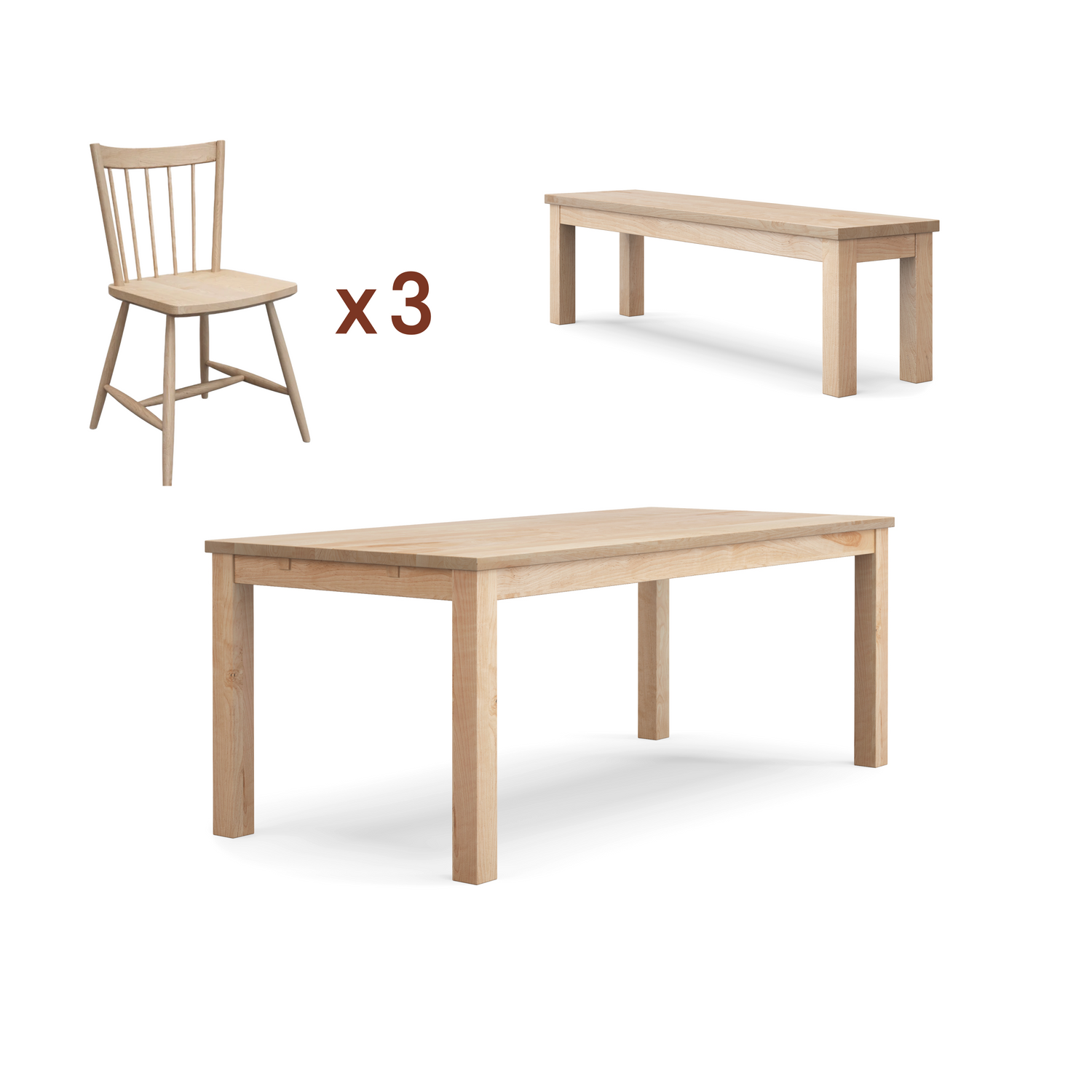 Ensemble table Classique + banc + chaises