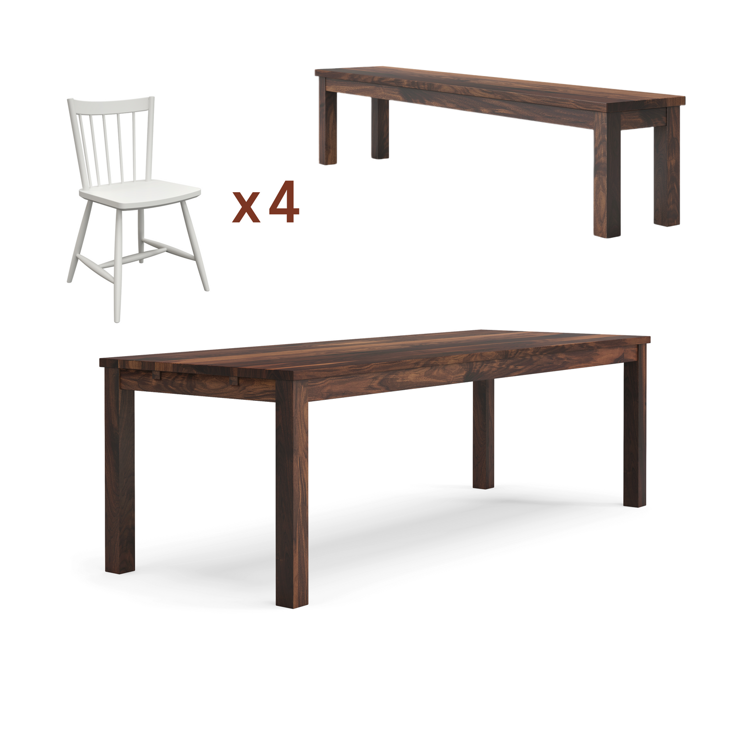 Ensemble table Classique + banc + chaises
