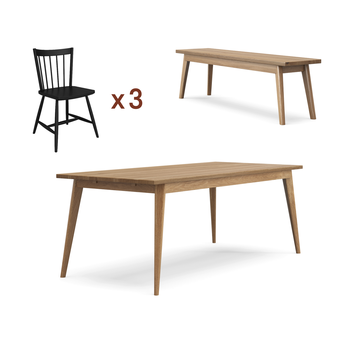 Oslo table + bench + chairs bundle