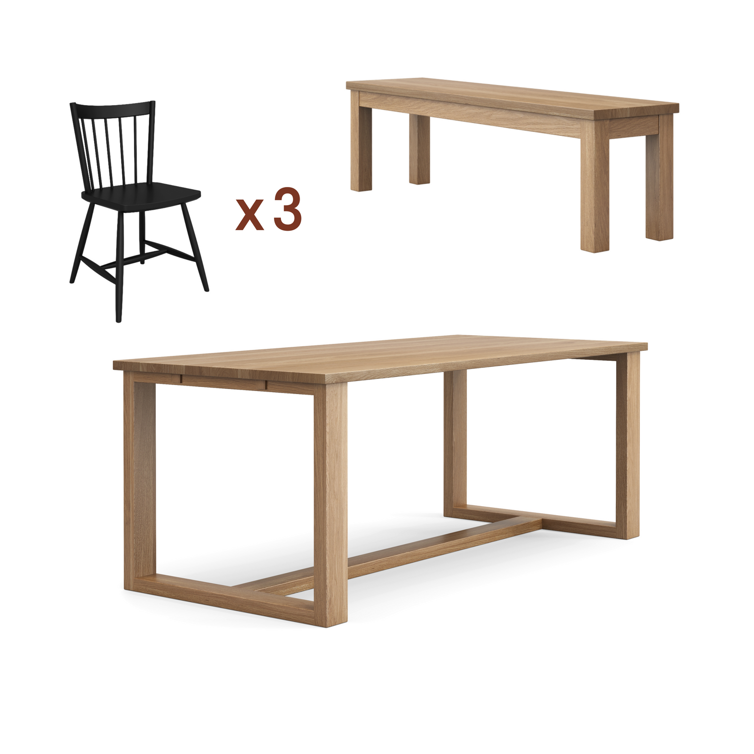 Arwin table + bench + chairs bundle
