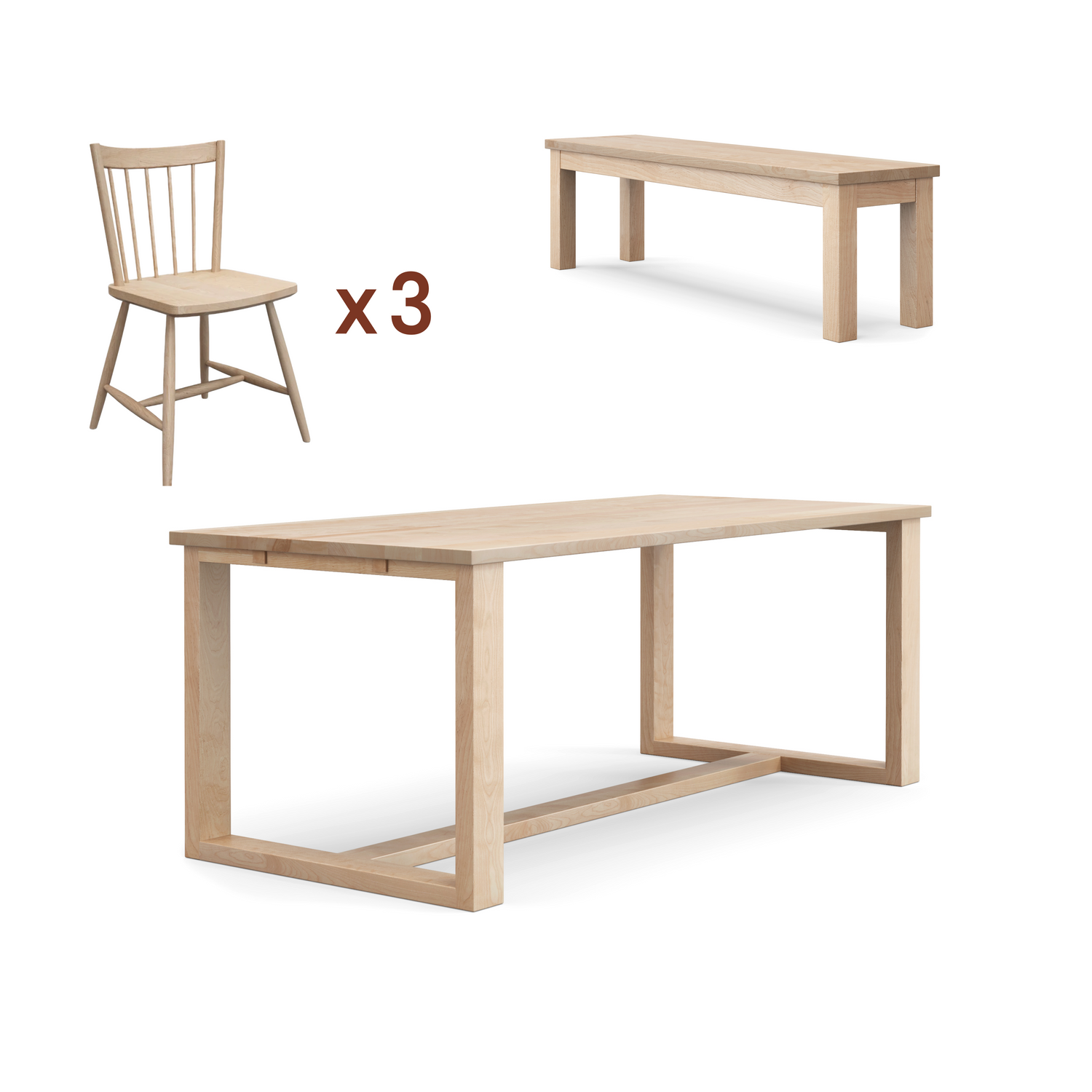 Arwin table + bench + chairs bundle