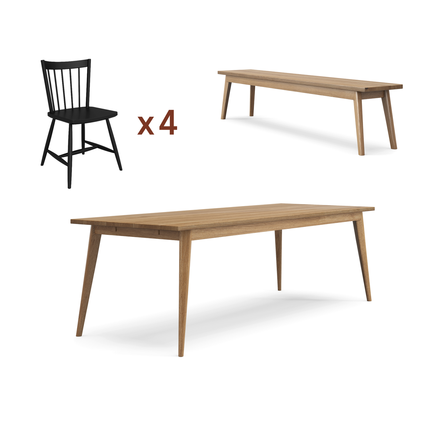 Ensemble table Oslo + banc + chaises
