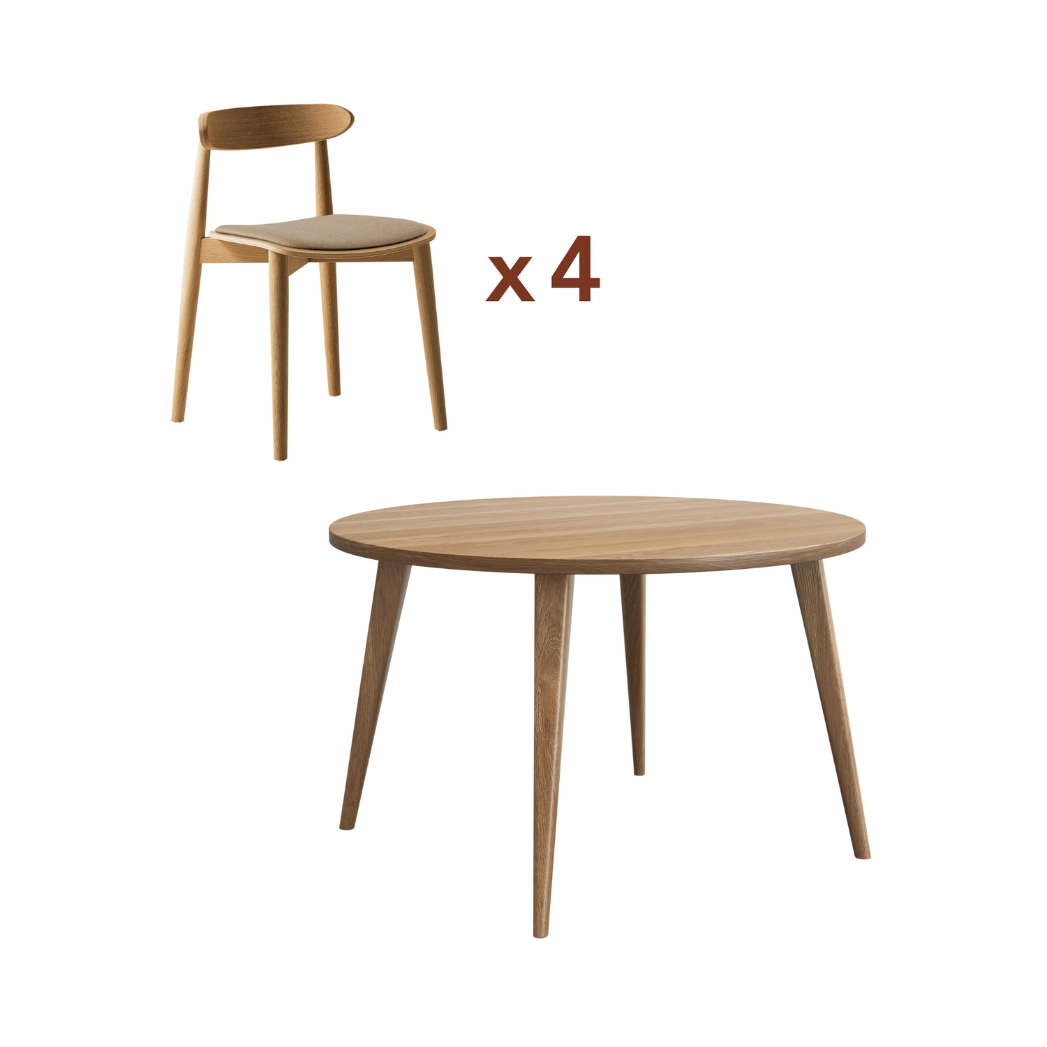 Ensemble table ronde Oslo + chaises Mori